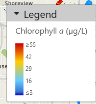 Legend for map showing concentrations of chlorophyll a